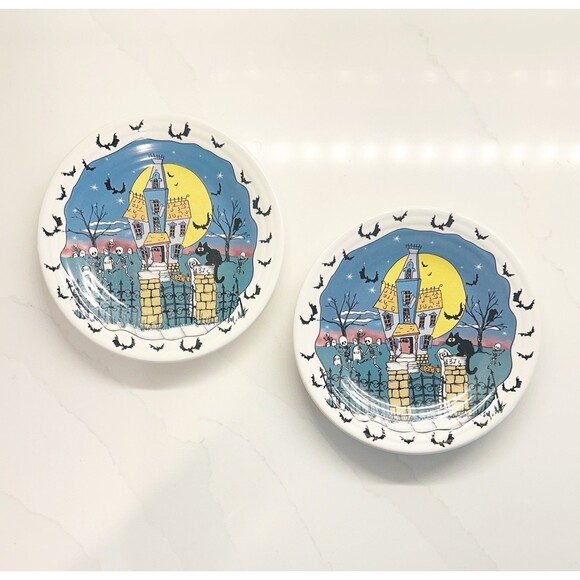 Lot of 2 Vintage Retired Fiesta Ware Halloween Nights Luncheon Plates 9” - Picture 1 of 5